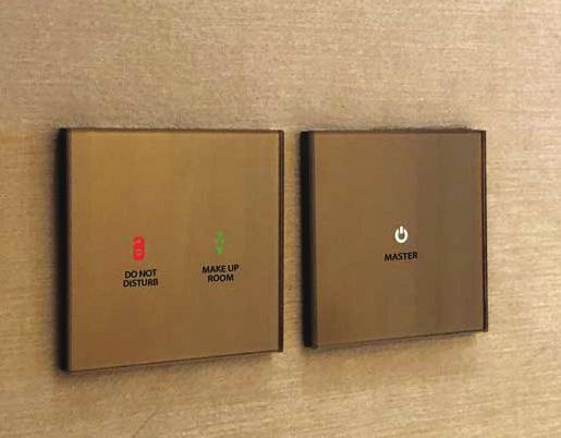 master on/off Other room controls including fan, curtains/blinds, music/audio controls Digital thermostat panel Service controls and indicator panes for