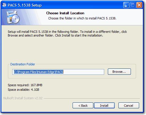 Select NEXT. 5 The Choose Installation Location form is displayed.