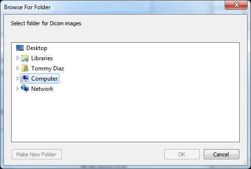 7. Click the Ellipsis button associated with the DICOM Images Folder.