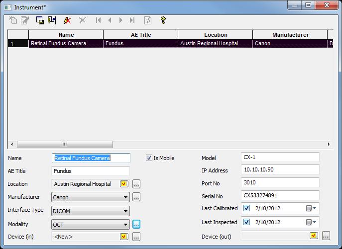 3. Proceed to PACS Medical Instrument Instrument Figure 48 - PACS Menu 4. On the Instrument dialog click the Create button.