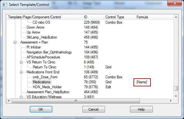 31. Click OK and now the formula will display in the Formula column of the Select Template/Control dialog. Figure 72 - Select Template/Control 32.