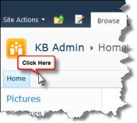 5. Click Save. Configuring the Bamboo KB Tree View Web Part To configure the Bamboo KB Tree View Web Part: 1. Click the KB Admin site Home tab. 2.