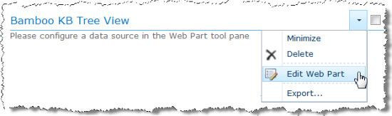 Configure the Web Part: Enter the site URL for the Bamboo KB Admin site: This field is already populated for you with the relative path URL.