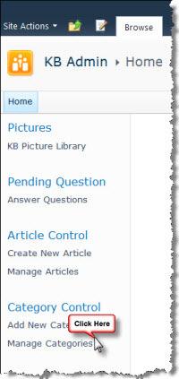 1. From the Quick Launch bar, click the Manage Categories link. 2.