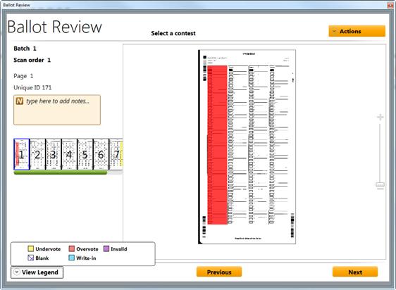 Reviewing and Resolving Ballots 2. Double-click a ballot in the batch list. The Ballot Review window displays.