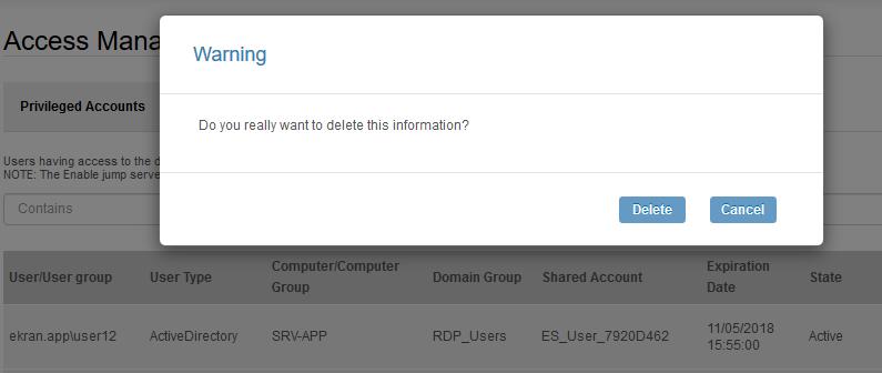 Using Privileged Accounts 5. The privileged account of the selected user is deactivated. It can be deleted via Active Directory.