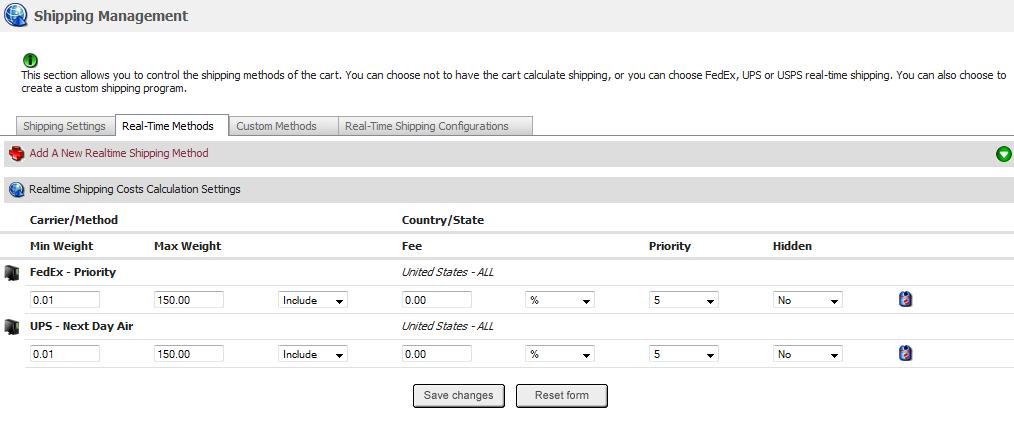 Cart Settings 171 Figure 6-25-1: Realtime Shipping Costs Calculation Settings page 3.
