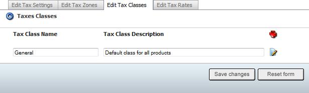 Cart Settings 185 Figure 6-32-4: Advanced Taxes: Tax Classes 8. Final step is 'Edit Tax Rates'. Click on 'Add a New Tax Rate' link to add a tax rate to a zone.
