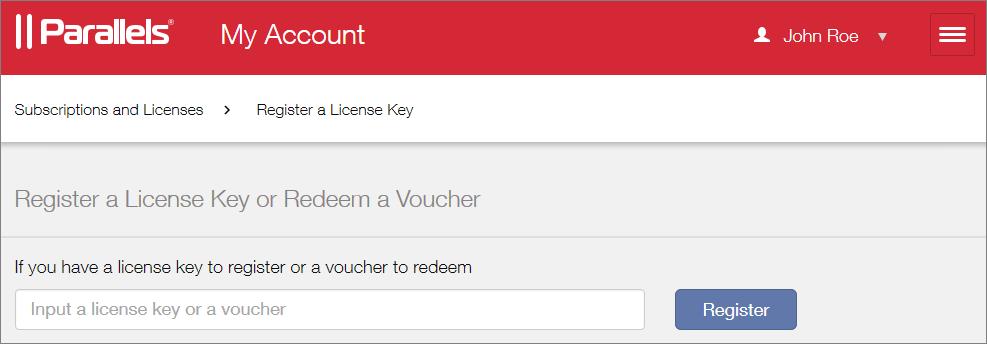 You can also open this page by expanding Subscriptions and Licenses section in the side menu, then clicking Corporate Subscriptions, and finally clicking the Register a License Key link.