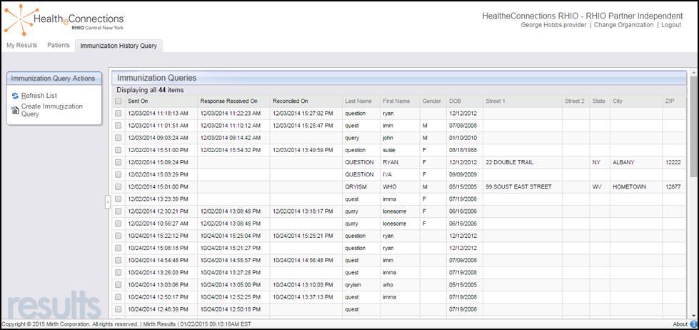 Query-Based Exchange: Immunization Query Click on the Immunization History Query tab,