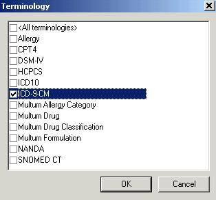 The first time the Diagnosis Search window opens you will want to change Terminology search