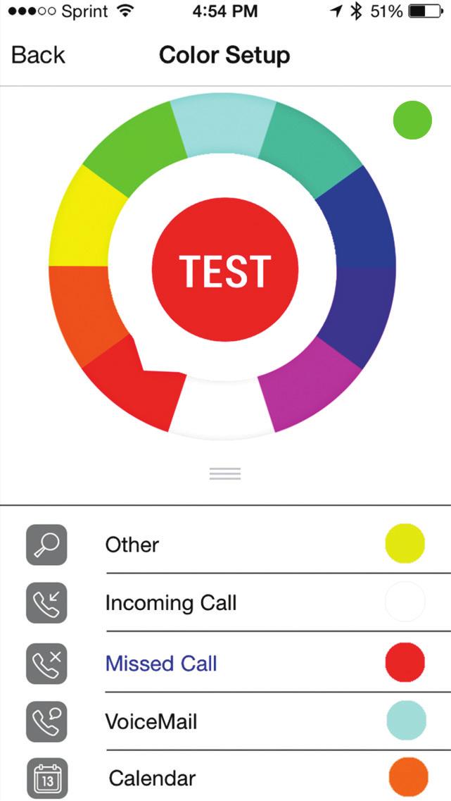2. Open the PROMPT Notification App 3. Tap TAP TO BEGIN 4. Select the notification category 5. Select the desired color on the color wheel.