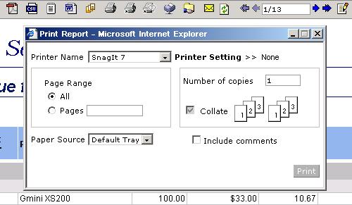 Print Report at Server Select this option to print report using one of the printers installed on the machine running Intellicus Server. Upon clicking button, Print At Server dialog will be opened.