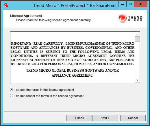 PortalProtect 2.5 SP1 Installation and Upgrade Guide The License Agreement screen appears. 3. Click I accept the terms in the license agreement and click Next.
