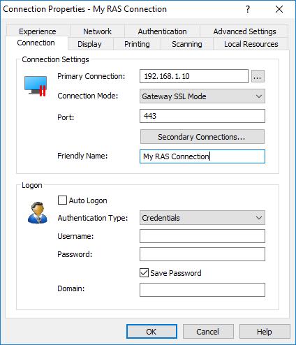 Connection The Connection tab page allows you specify connection properties and logon information.