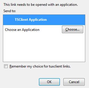 Getting Started 2 The link will open in a web browser after which you should see the following dialog: 3 Make sure the TSClient Application item is selected and click OK.