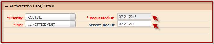 The Requested Date field is non-editable and will always default to the date of submission. The Service Requested Date - displayed in the Service Req.
