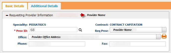 Step 6: The Basic Details tab displays the Requesting Provider Information. This will default for the provider that is logged into the system.