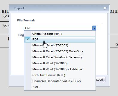 Select which file format to save the report in. Click the Export button.