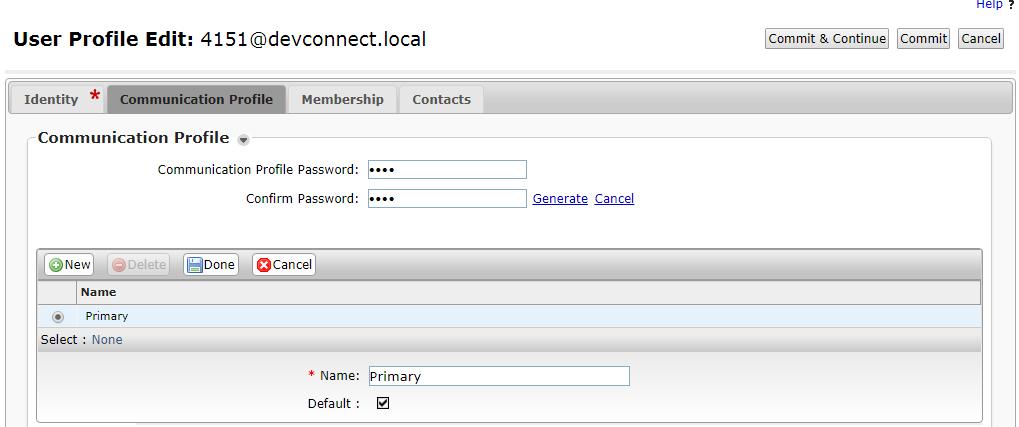 Under the Communication Profile tab enter a suitable Communication Profile Password and click