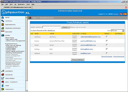 7.2.13Trust/Untrust users With the option the users can be Certified as Trust users by the Administrator.