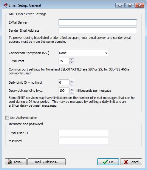 Note: Check with your email service provider for the appropriate settings to be used. 4. In the E-MAIL SERVER field, enter the IP address or URL for the email server. 5.
