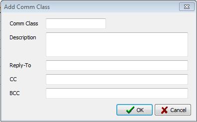 2. Enter the information in the Comm Class, Description, Reply-To, CC and BCC fields and click Save.