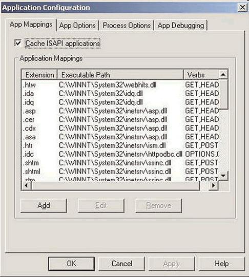 Make sure the Script Engine checkbox is CHECKED. The end result should look like this: Figure 4. Application Mappings settings in IIS.