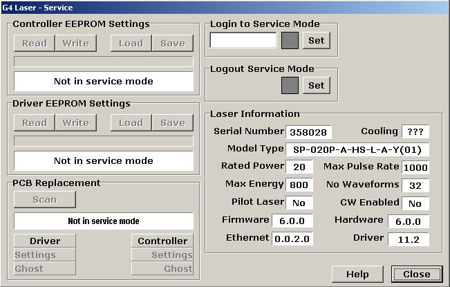 Page 11 of 13 5 Service tab Laser information can be found by pressing the service button.
