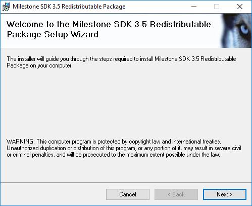 7.4 Milestone SDK 3.5b Redistributable Install Milestone SDK 3.