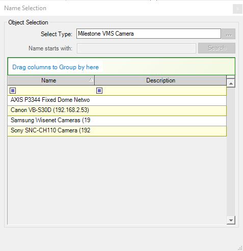 To fill up Object field, click browse button and select the camera that should stream in the video viewer. See figure 5. Figure 5. Click Save and Close to complete Event setup.