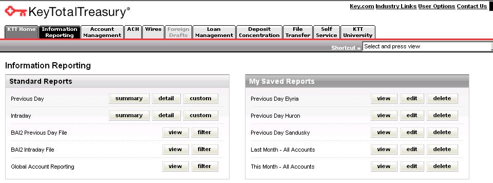 Custom Reports a Information Reporting Main Page a In addition to customizing reports from the summary and detail previous day report screens, you can also create, view, download, and save custom