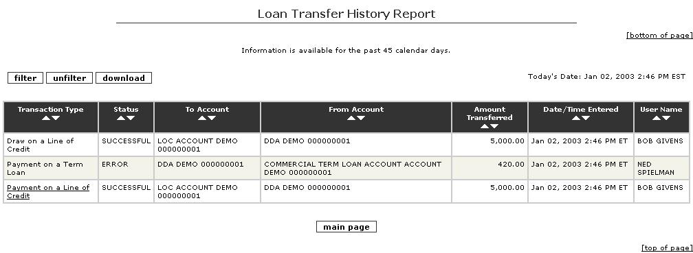V. View a Loan Transfer History Report To View your Report Containing Loan Transfer History: 1. Select Loan Transfer History Report from the Loan Management main page. 2.