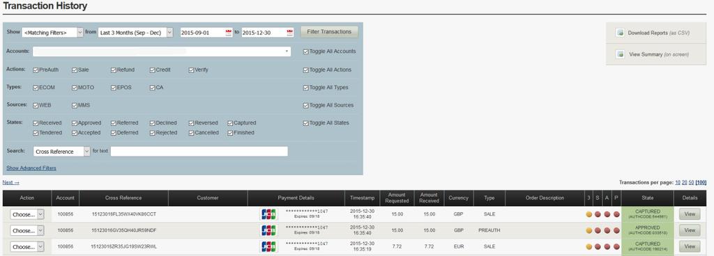 Advanced Search Box This search box allows you to find transactions based on specific criteria such as date range, customer name, sale amount, cross reference etc.