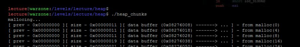 Heap chunks Flags Due to byte alignment, the lower 3 bits of the chunk size field would always be zero. Instead they are used for flag bits.