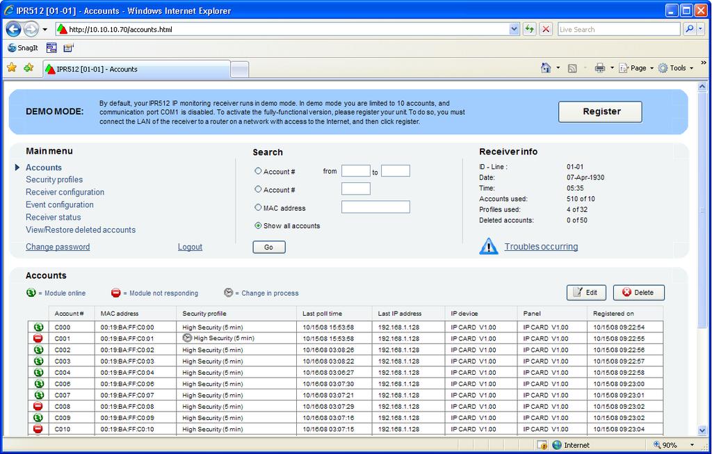 Registering the IPR512 Receiver After logging into the IPR512 Receiver Account Management System for the first time, you will need to register your IPR512 Receiver in order to activate a