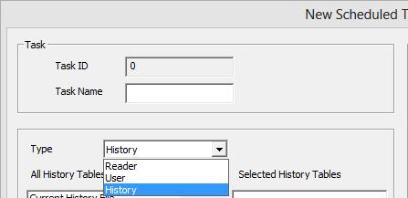 CREATE HISTORY TASK A History Task can be set up to generate a report, based on selected history tables and history