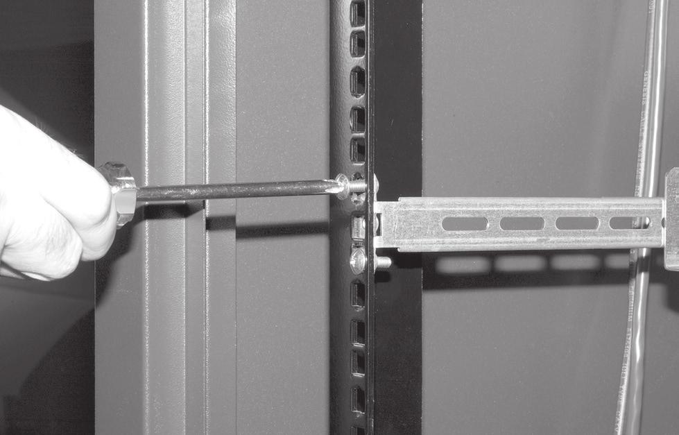 Use its top and bottom holes to secure the main rail to the rack. The two middle holes are used to secure the Fusion storage system to the rack and rails. main rail section 2.