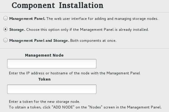 Chapter 3. Installing Acronis Storage 2. In the Management node field, specify the IP address of the node with the management panel. 3. In the Token field, specify the acquired token. 4.