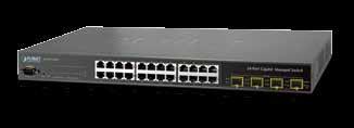 R L2+ 20-Port 10/100/T + 4-Port Gigabit TP/SFP Combo Managed Switch Physical Port 24-port 10/100/BASE-T RJ45 copper 4 100/BASE-X mini-gbic/sfp slots, shared with port-21 to port-24 RS-232 DB9 console