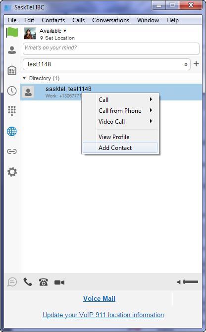 Manage contacts in the SaskTel IBC Desktop Client DESCRIPTION SCREEN Add contacts To add a contact, click the Directory button.