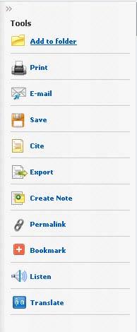 Viewing and Using an Article Article tools Folder saves the article to a folder for the duration of the session or permanently (must be signed in).