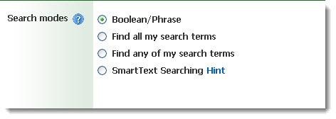 Advanced Keyword Searching Search Options Boolean/Phrase conducts a phrase search (within 5 words) on the keywords entered in the search box(es). Boolean operators such as AND, OR, NOT can also used.