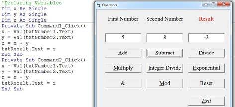 Visual Basic responds by opening the Code Window Type the following lines in the Code Window x =