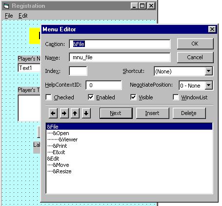 EXPERIMENT 15 AIM : Write a program in visual basic for creating a Menu. Description : This Program introduces MDI form & help us to use menu editor.
