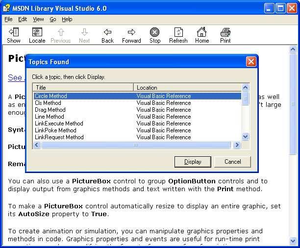 Help links often provide several alternatives. When you click an Example hypertext link, Visual Basic displays a window similar to the one shown in Figure.