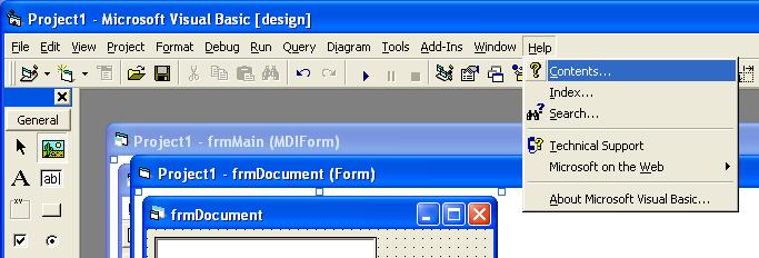 The Help Menu When you choose the first topic on the Help menu, Microsoft Visual Basic Topics, Visual Basic displays a help dialog box.