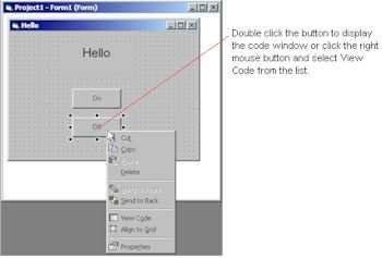 Writing Code In this exercise you will write code to make your Hello label visible and invisible to the user when the On and Off buttons are clicked.