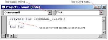 Double click on the On button or click the right mouse button and select View Code from the object menu. The code window will appear as shown below.