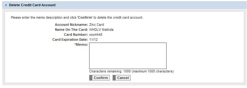 Delete Card If the customer no longer wishes to use the account, the Delete Card Account function allows you to remove it from their active funding source list.